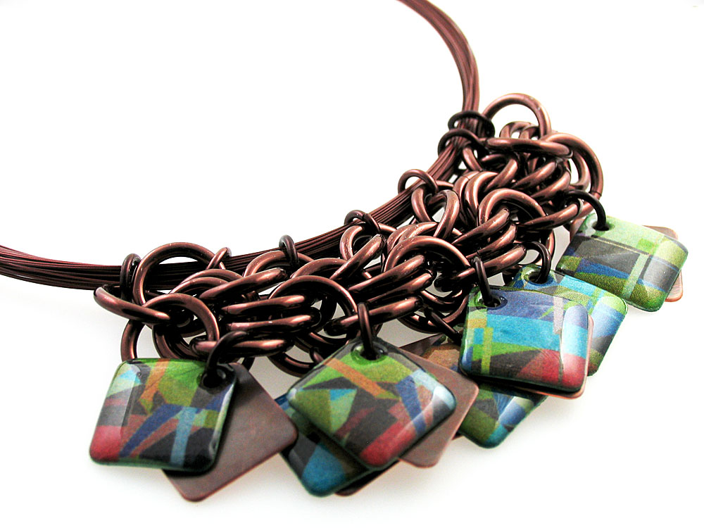 Turquoise and Mahogany Geometric Bib Necklace