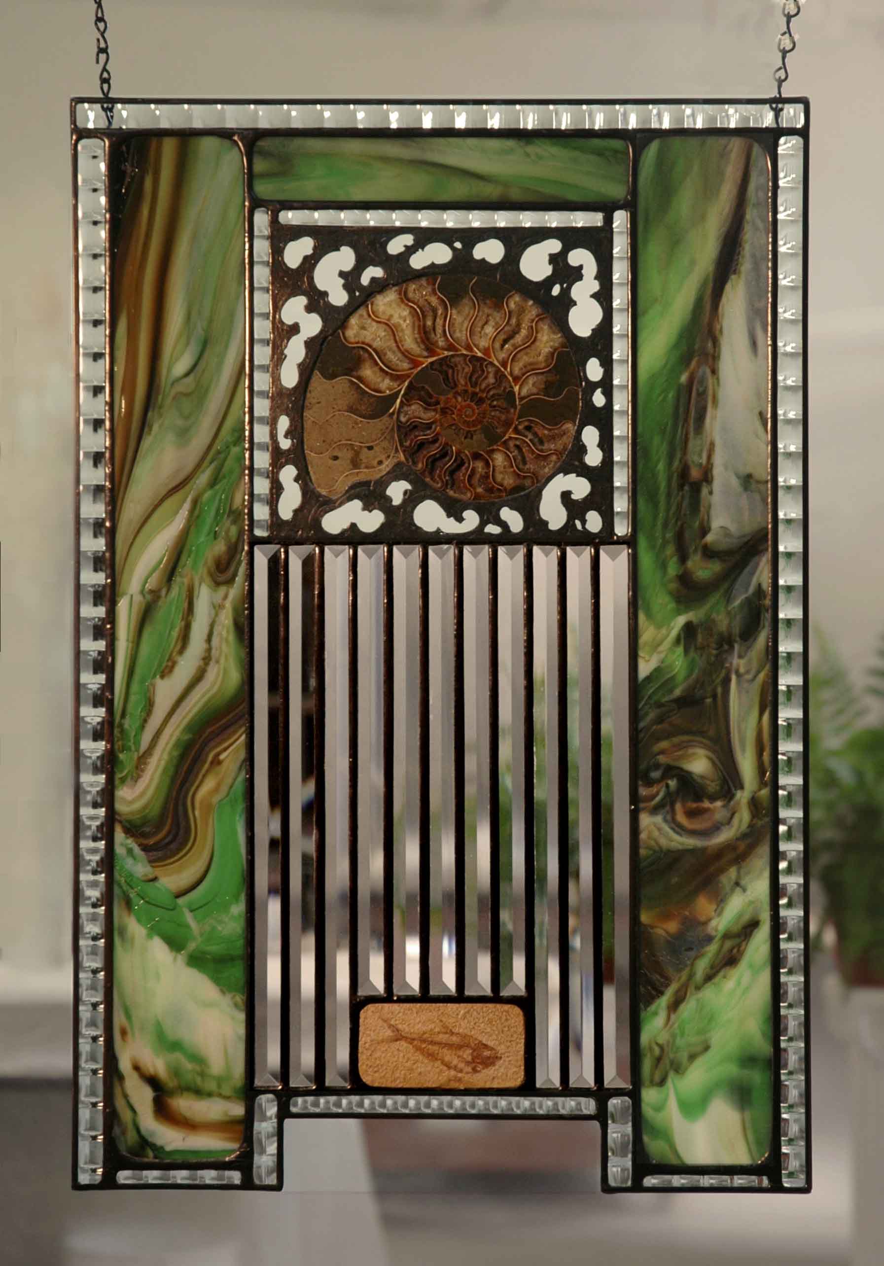 glass and fossil artwork