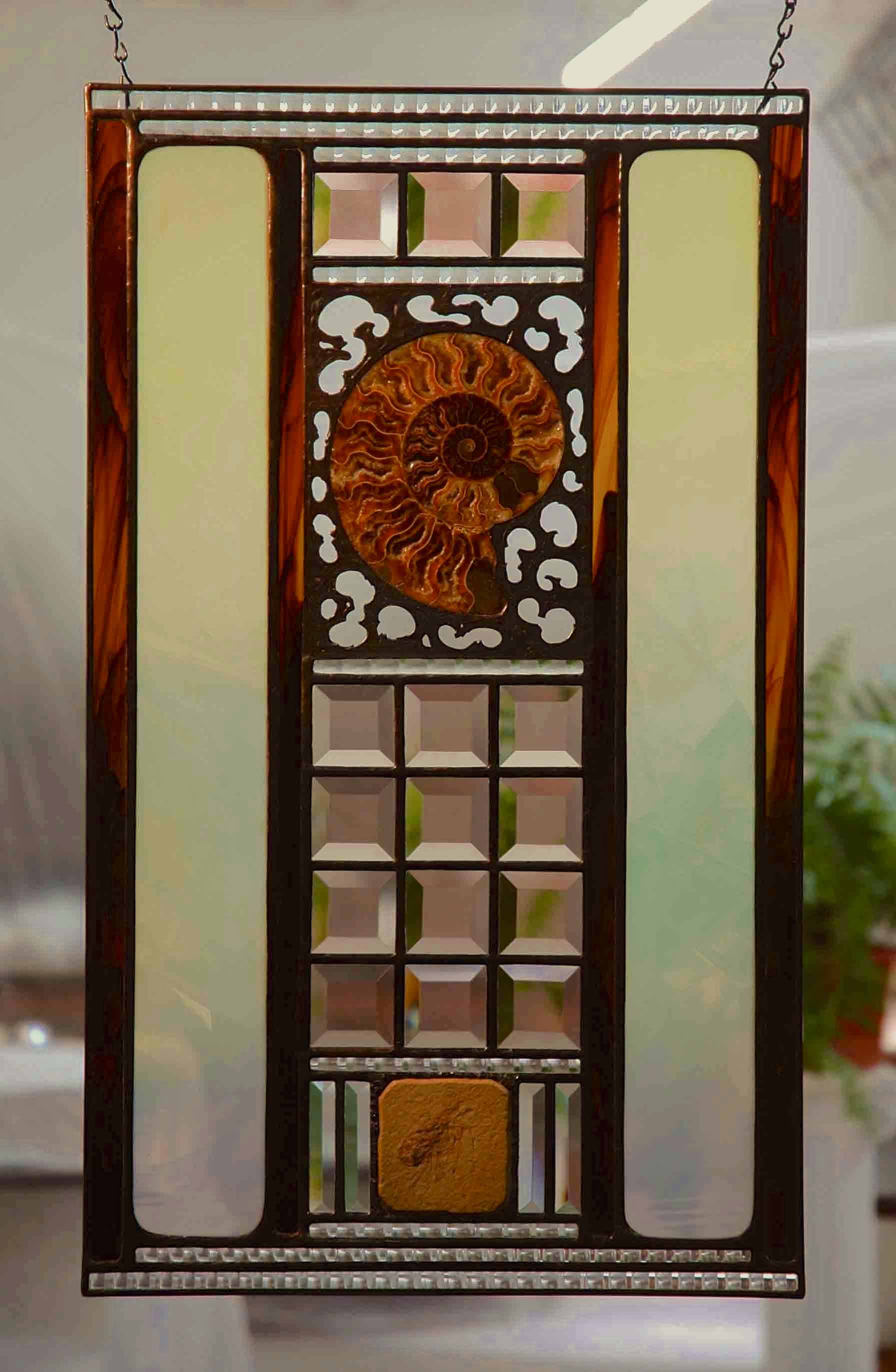 glass and fossil artwork