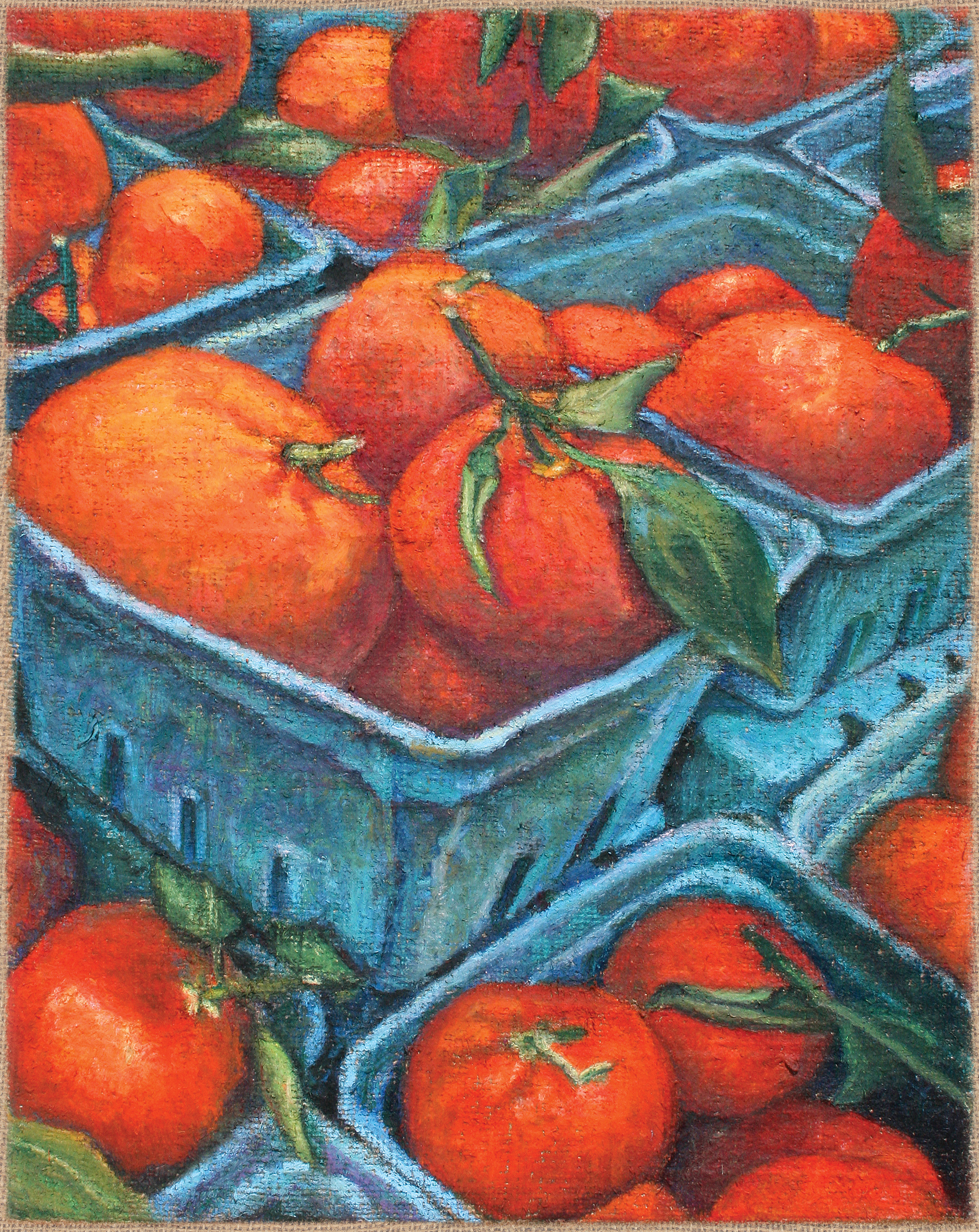 Naranjas Oranges Clementines Tangerines Fruit Fresh burlap coffee blue paper crates