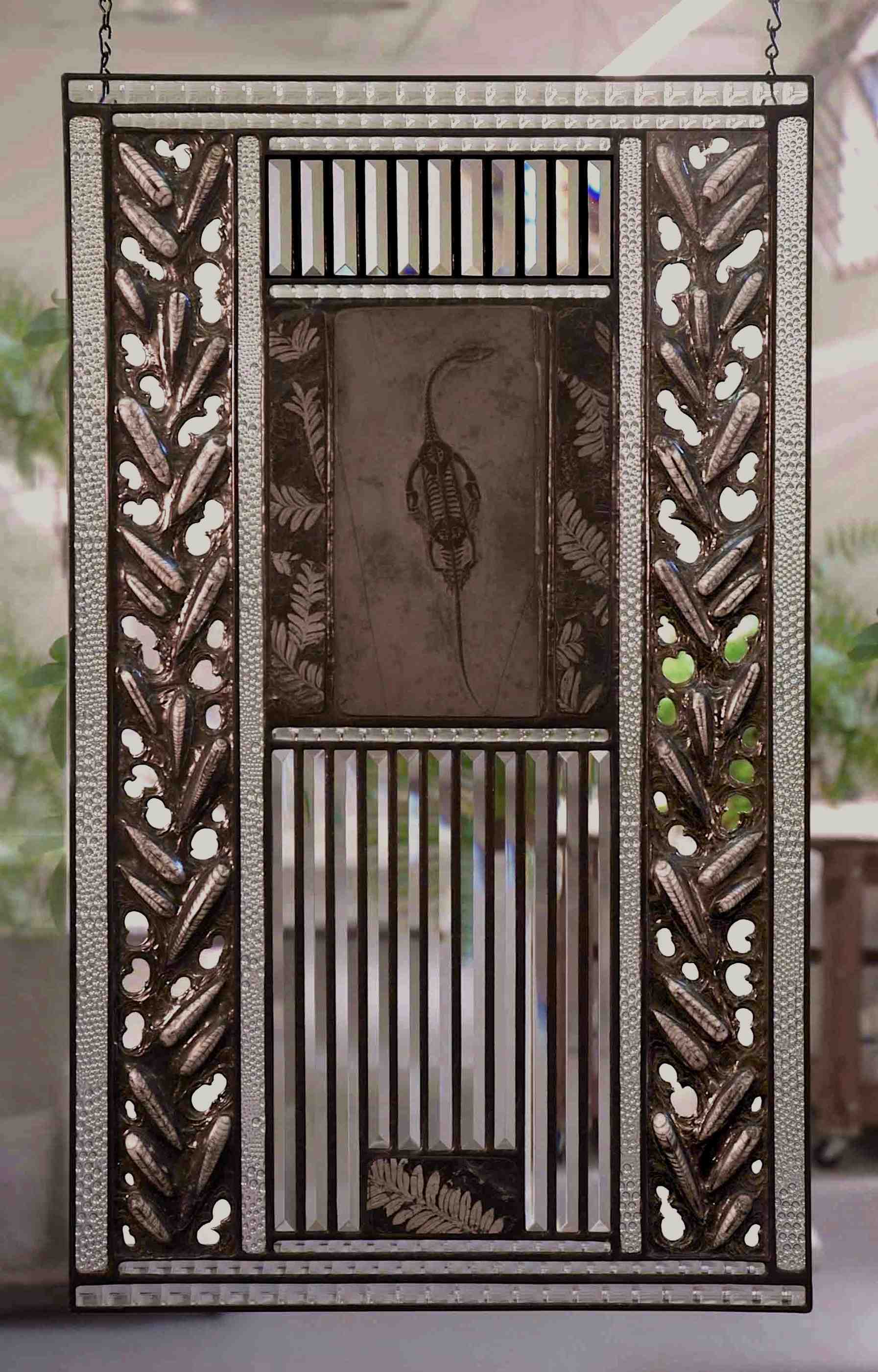 glass and fossil artwork