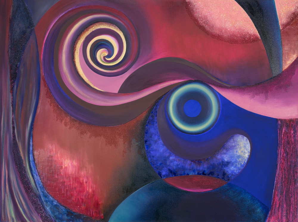 red coral circles spiral colors rainbow oils acrylics mixed media whirlpool