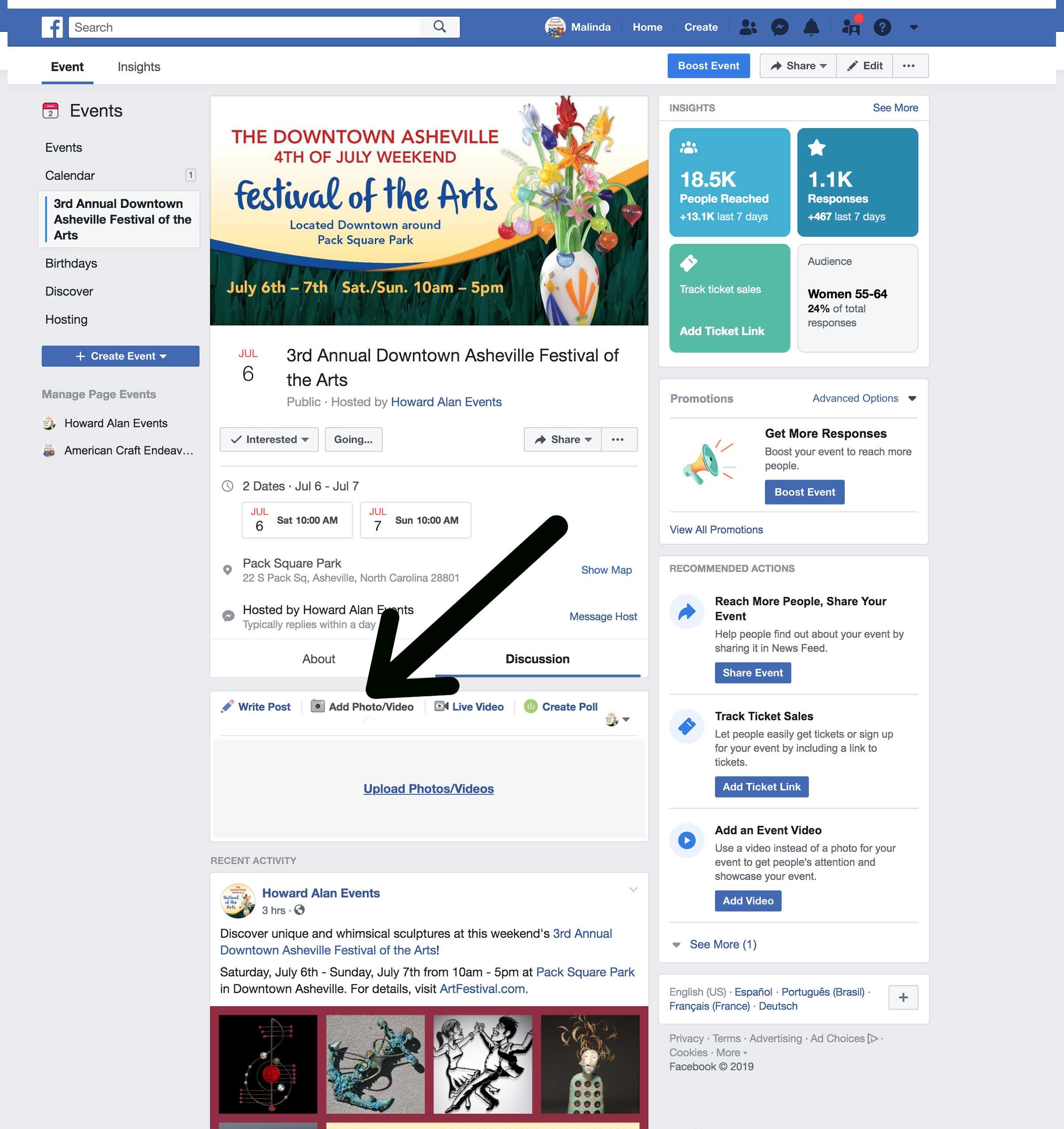how to share a facebook post to an event page