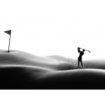   Bodyscapes  black and white photograph of golfer taking a swing on the nude female body.
