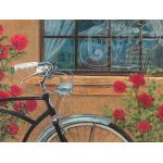 Caffe Italiano Bicycle Original Pastel Coffee Art Print by Megan Morgan red roses cafe espresso italian brick burlap flowers bikes cycles