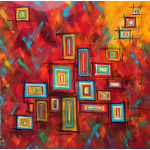 Acrylic painting on hand stretched canvas finished with a super high gloss.  This painting is from Sharon Spillar's K-Pax Series.   Very fun and vibrant. 