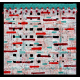 Textile abstract hand-woven with fabric and finished elements on frame construction with a painted backing. The canvas is distorted and painted. 