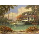 Tropical art, island art, stilt house, beach bungalow, figlinski